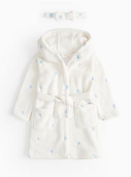 Borg Embroidered Bow Dressing Gown & Headband