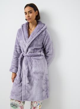 Lilac Plush Fleece Hooded Dressing Gown