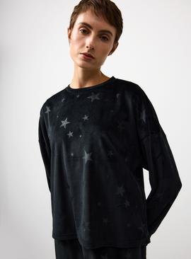 Black Star Embossed Velour Co-ord Pyjama Top