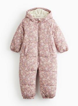 Pink Floral Fleece Lined Snowsuit