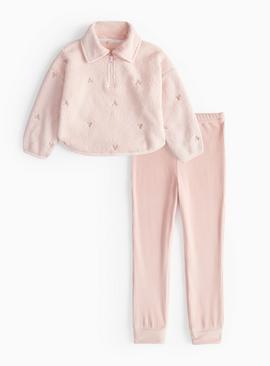 Pink Borg Bow Embroidered Cosy Pyjama Set