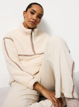 Cream Borg Half Zip Top & Slinky Bottoms