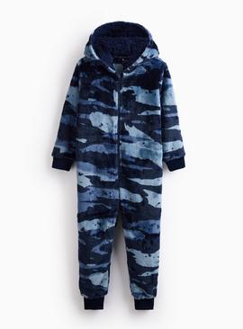 Navy Fleece Camo Printed All-In-One