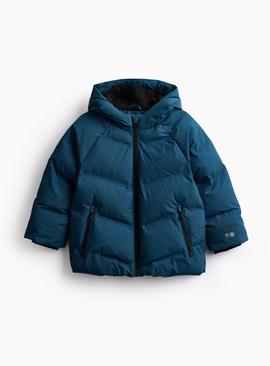 Teal Fleece Lined Hooded Padded Coat