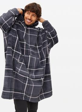 Grey Check Bonded Hooded Blanket
