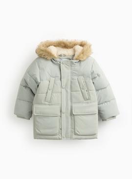 Faux Fur Hood Parka Coat