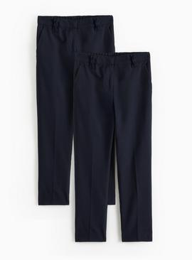 2 Pack Girls Trousers with Reinforced Knees & Extendable Hems Longer Leg