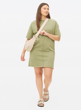 Khaki Acid Wash Short T-Shirt Dress