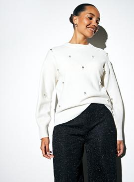 Pearl Diamante Embellished Crew Jumper