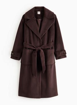 PETITE Brown Relaxed Wrap Coat
