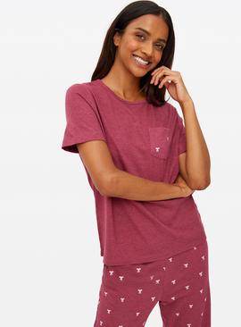 Burgundy Bow Printed Jersey Pyjamas