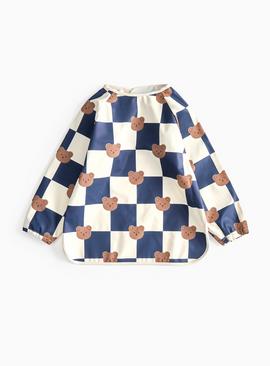 Navy Chequer Printed Long Sleeve Bib One Size