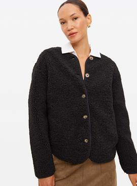 Collarless Borg Fleece Jacket