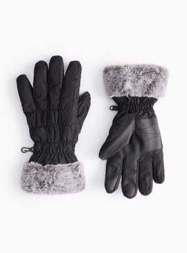 Black Faux Fur Cuff Snow Gloves One Size