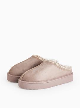 Tan Stitch Detail Platform Slippers