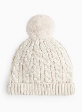 Cream Cable Knit Pom-Pom Hat