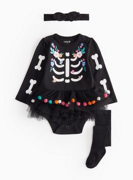 Halloween Day of The Dead Skeleton Bodysuit Set