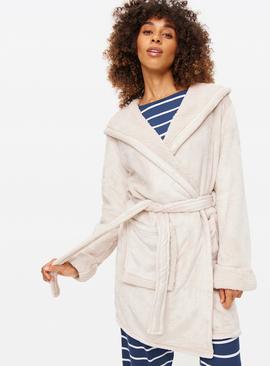 Latte Bonded Borg Hooded Dressing Gown