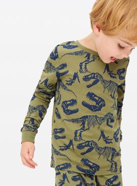 Khaki Dino Printed Pyjama Set