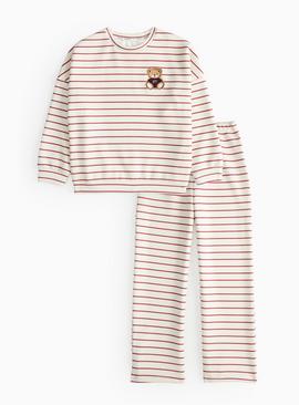 Cream NY Teddy Stripe Scuba Pyjama Set