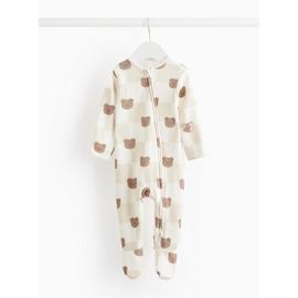 Bear Print Chequered Fleece Lined Sleepsuit