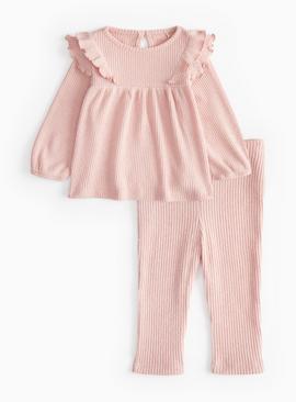 Pink Soft Knitted Top & Leggings Set