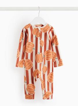 Halloween Pumpkin Print Fleece Zip Sleepsuit  9-12 months