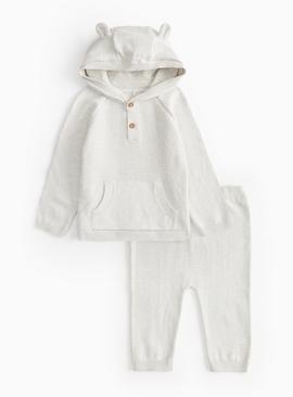 Grey Soft Knit Hoodie & Leggings Set