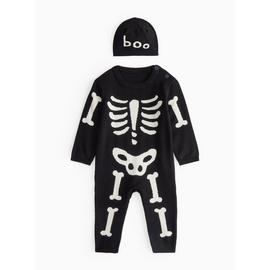 Halloween Skeleton Print Knitted Romper & Hat