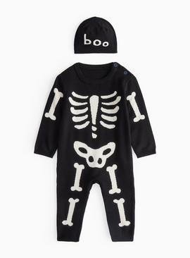 Halloween Skeleton Print Knitted Romper & Hat