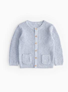 Blue Pocket Knitted Cardigan