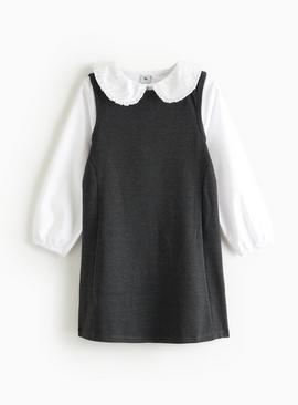 Charcoal Pinafore with Mock Woven Collar