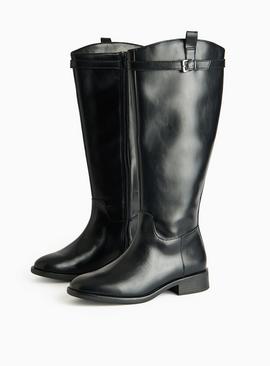 Black Faux Leather Rider Boots