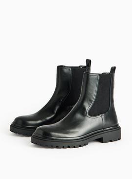 Black Faux Leather Long Length Chelsea Boots