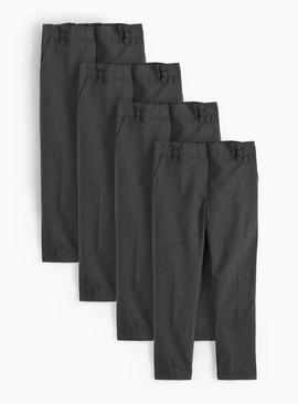 4 Pack Girls Grey 'Dress with Ease' Trousers with Reinforced Knees & Extendable Hem