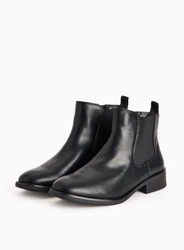 Black Faux Leather Block Heel Chelsea Boots