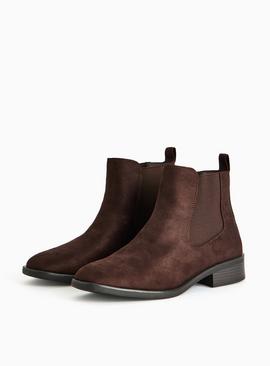 Chocolate Brown Faux Suede Chelsea Boots