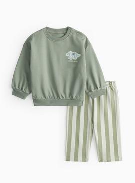 Green Dino Stripe Sweat Set