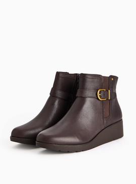 Chocolate Brown Leather Wedge Sole Ankle Boots