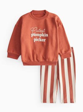 Pumpkin Print Sweatshirt & Stripe Trousers Set