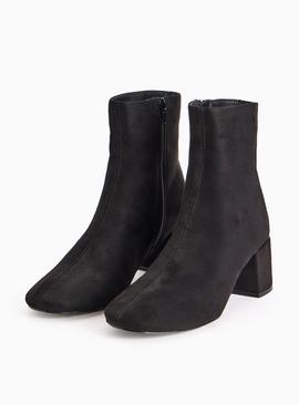 Black Faux Suede Round Toe Ankle Boots