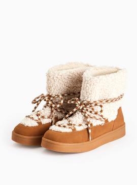 Borg Lace Detail Ankle Boots