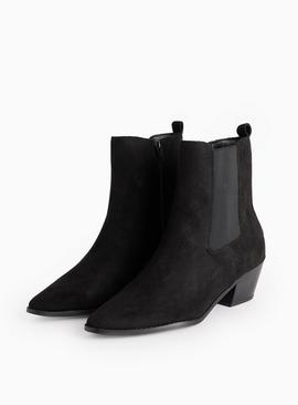 Black Faux Suede Western Ankle Boots