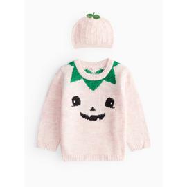 Halloween Pink Pumpkin Knitted Jumper & Hat