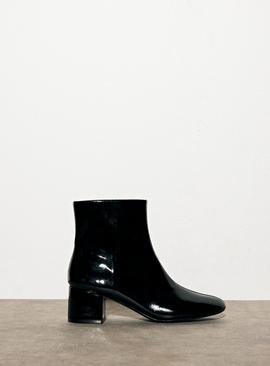 Black Patent Heeled Ankle Boots