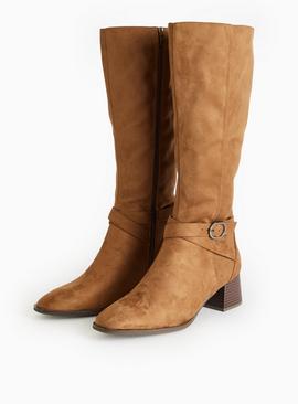Tan faux Suede Heeled Long Boots