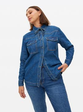 Tie-Neck Western Denim Shirt
