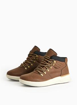 Brown Faux Leather Chukka Boots