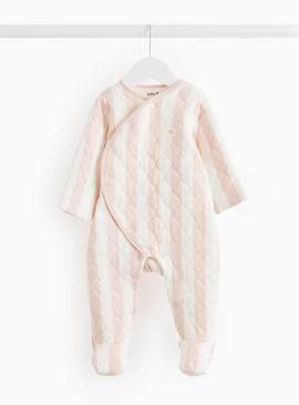 Pink Stripe Print Quilted 2.5 Tog Sleepsuit