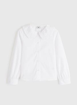 White Large Collar Embroidered Blouse